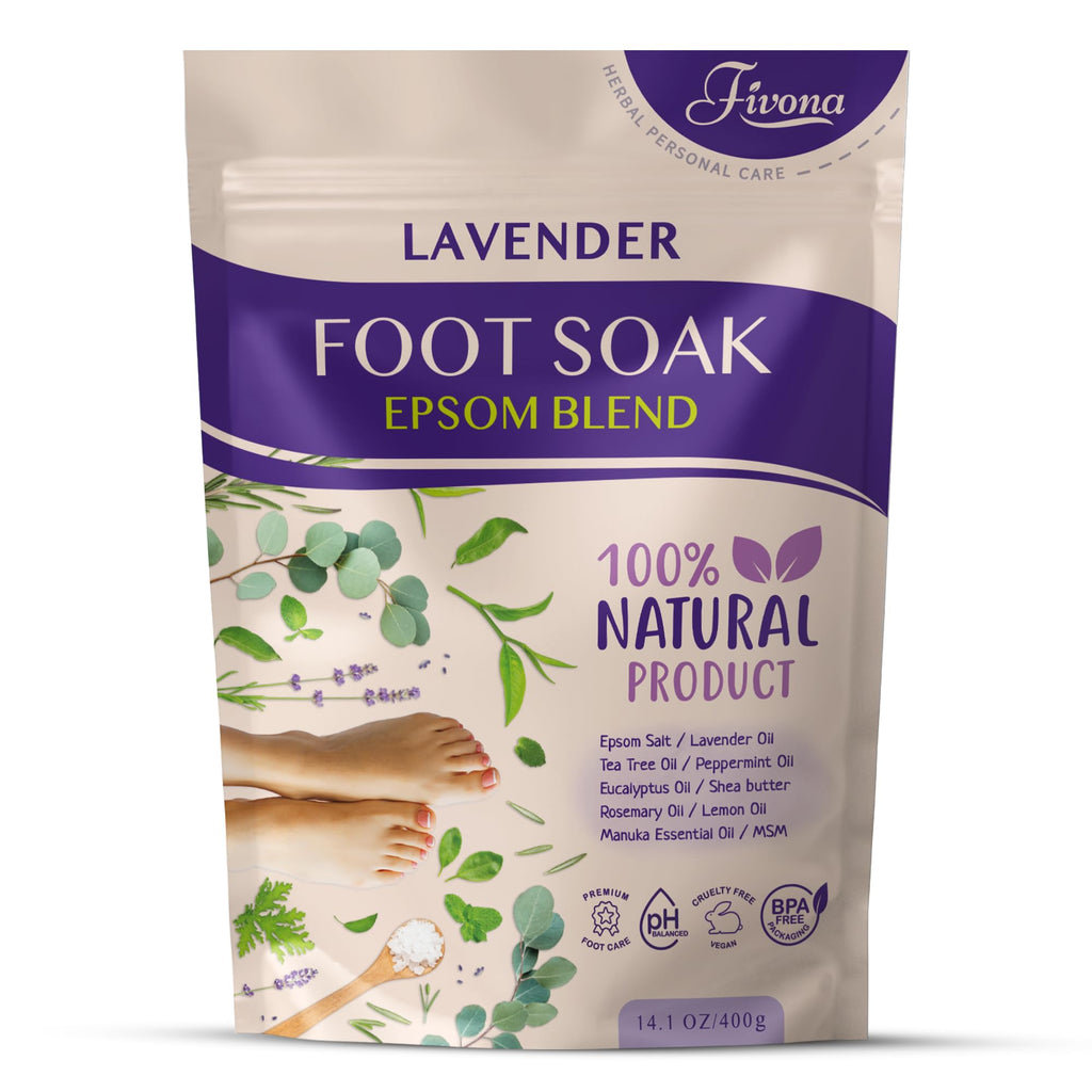 Foot Soak Blend Epsom Salt with Lavender 14.1 oz - Calming Foot Bath Salt, Relax & Renew Tired Feet, Soothe Soreness