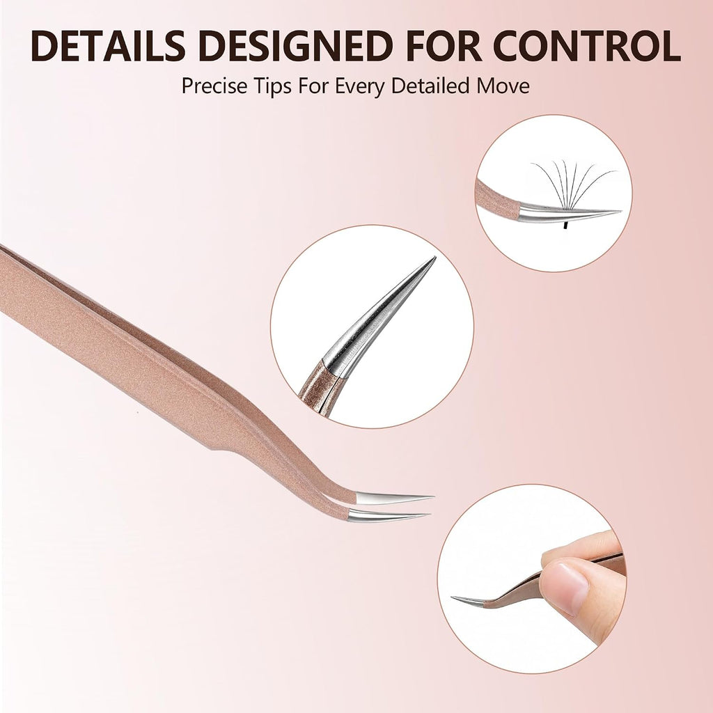 Lash Tweezers for Eyelash Extensions, LANKIZ 3 PCS Eyelash Tweezers Set