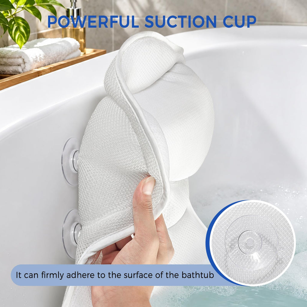 Bathtub Pillow, Relaxing Ergonomic Bath Pillows for Tub with 6 Strong Suction Cups, Bath Pillow for Neck and Back