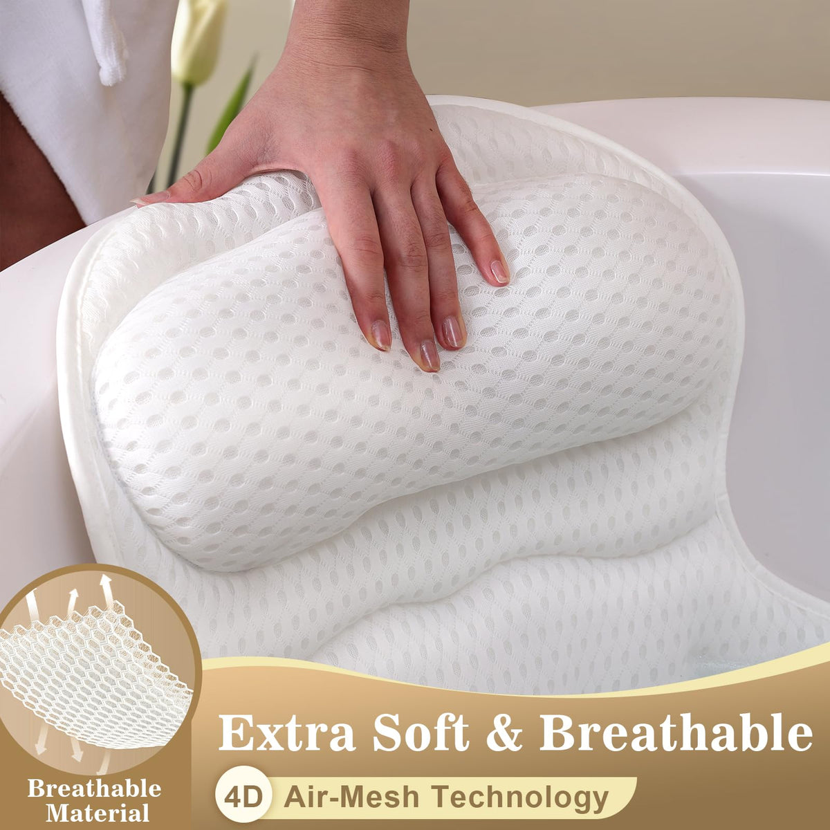 Bath Pillow, Bath Pillows for Tub Head Neck and Back Ergonomic Support