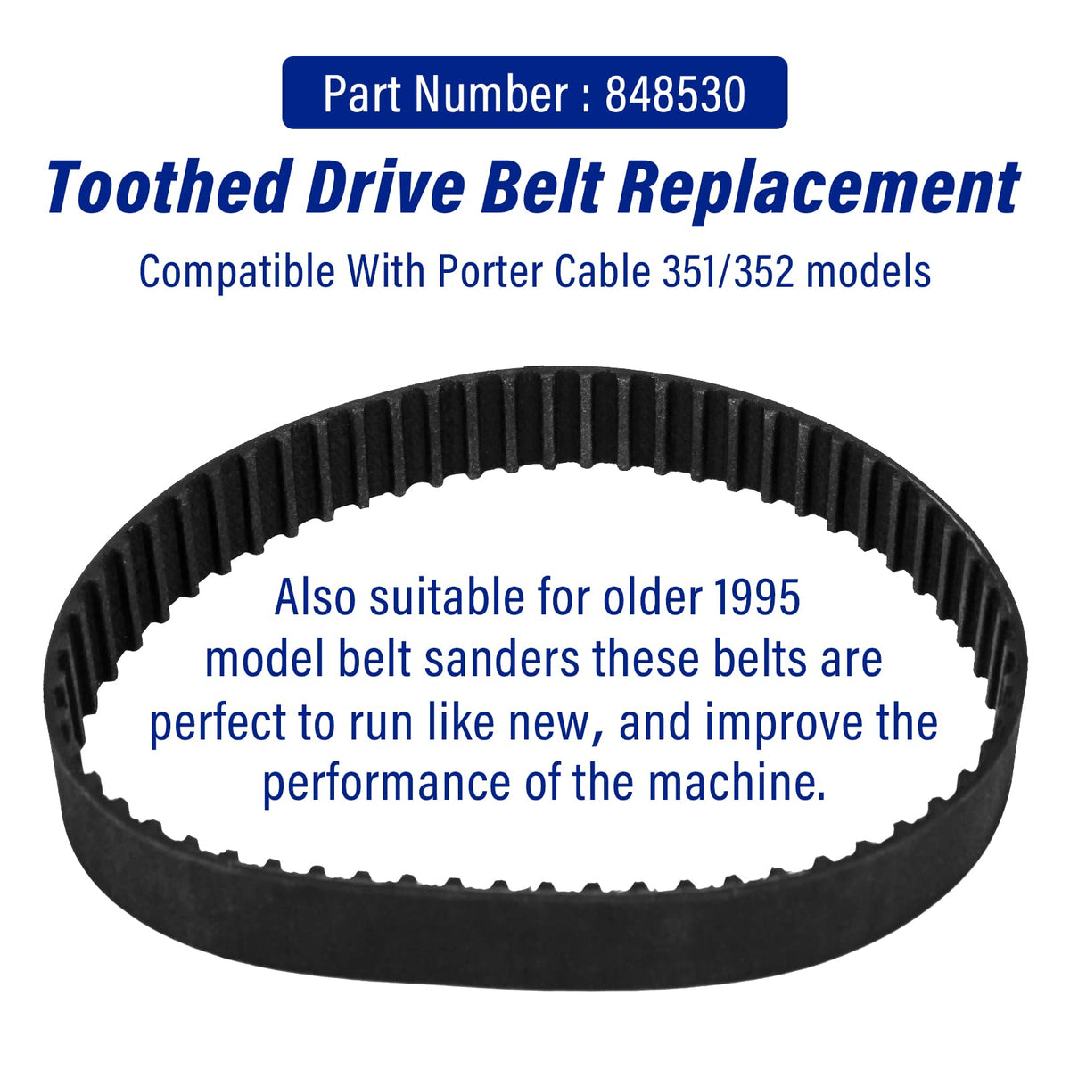 Sander Toothed Drive Belt Compatible With 848530 Porter Cable Fits 351/352 336/337 Variable speed Belt Sanders - 2Pack