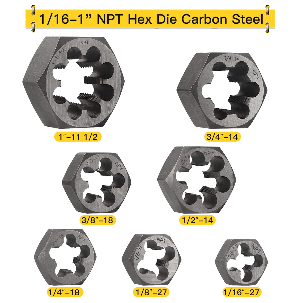 HOTYELL NPT Pipe Tap and Die Set, 14 Pcs 1/16"-1" Taper Thread Rethreading