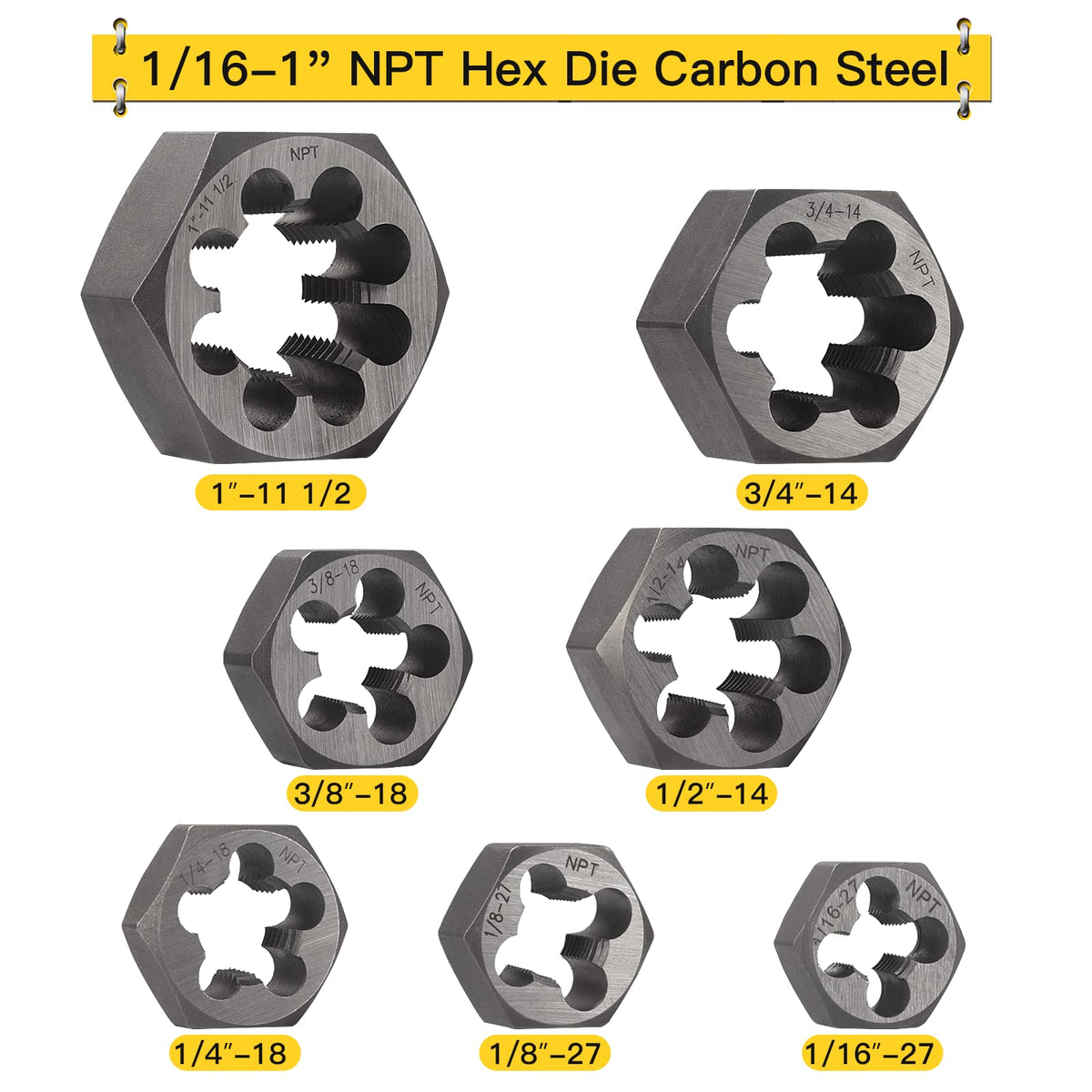 HOTYELL NPT Pipe Tap and Die Set, 14 Pcs 1/16"-1" Taper Thread Rethreading