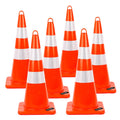 Traffic Safety Cones 28 Inch 6 Pack Orange Heavy Duty | Top ring for easy carry & storage, reflective collars, tough