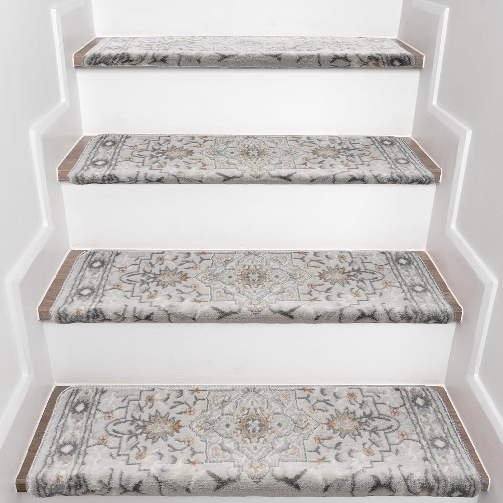 Bullnose Stair Treads for Wooden Steps, 14 Pack 30"x9.5" Non Slip Carpet Stair Treads, Peel and Stick Stair Carpet