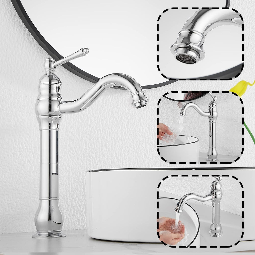 360° Swivel Chrome Single Handle One Hole Bathroom Sink Faucet Matching with Pop Up Drain | 360° Swivel, Matching