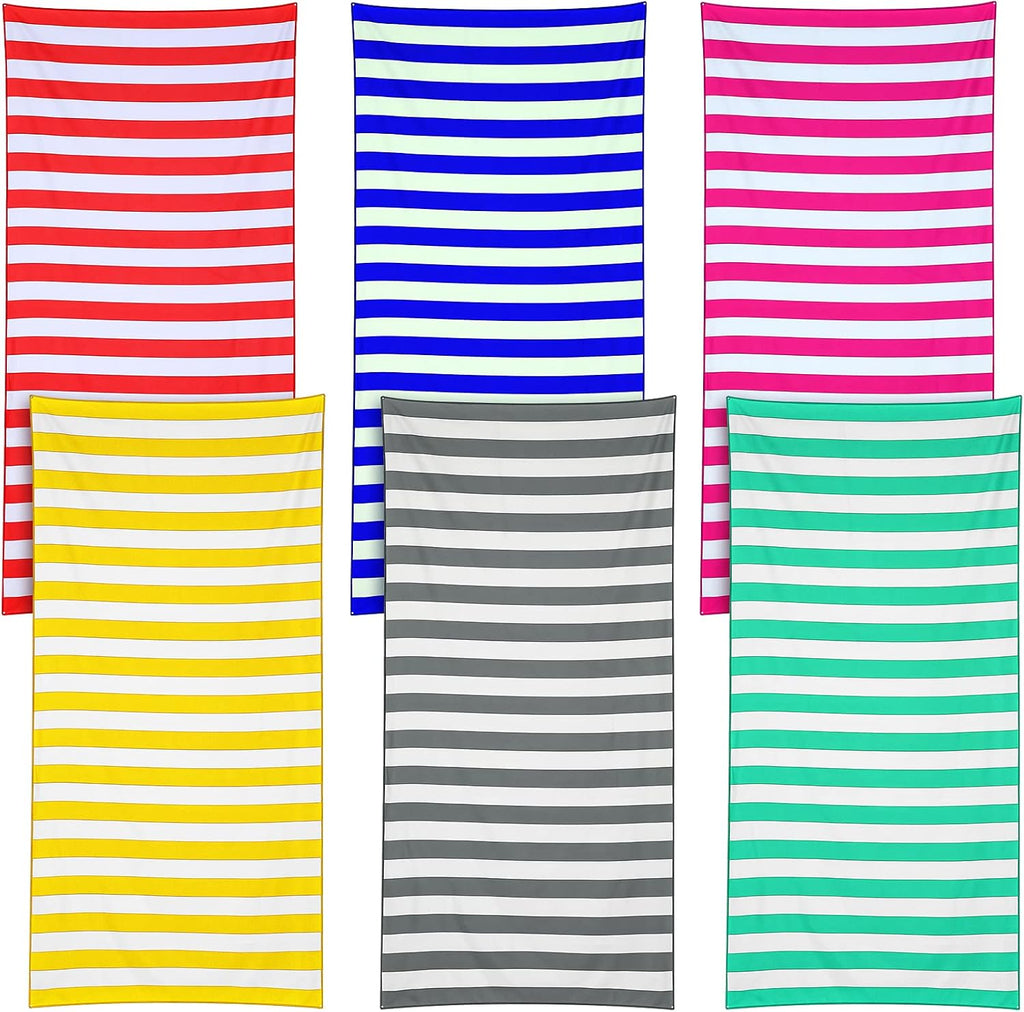 6 Packs Microfiber Beach Towels Set 63 x 32 Inch Oversized Sand Free Quick Dry Beach Pool Stripe Towel Absorbent Soft