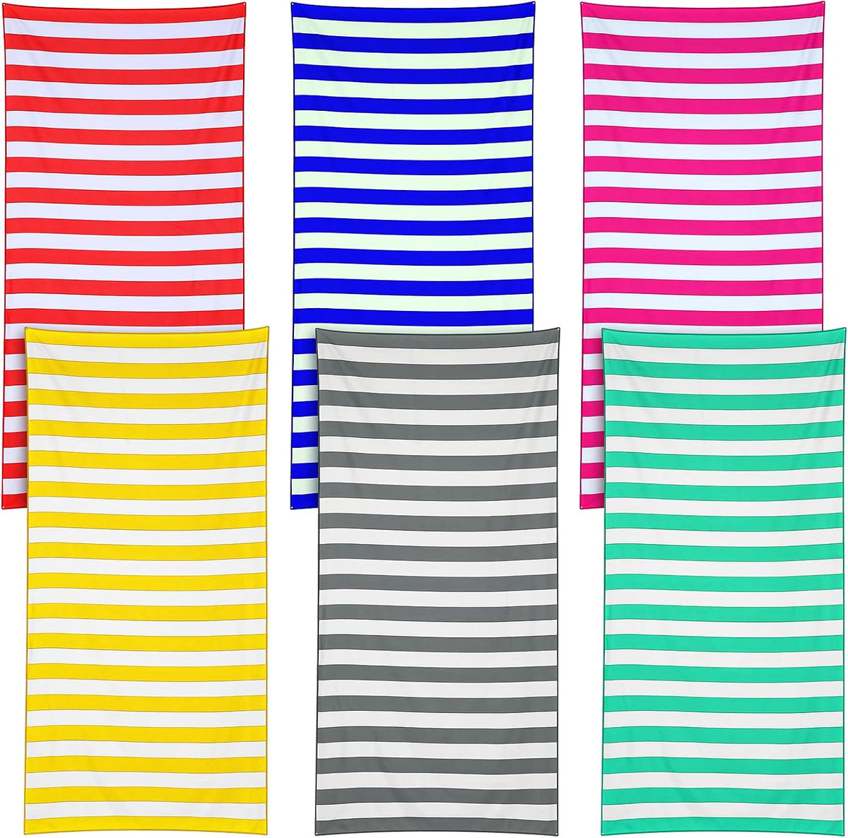 6 Packs Microfiber Beach Towels Set 63 x 32 Inch Oversized Sand Free Quick Dry Beach Pool Stripe Towel Absorbent Soft