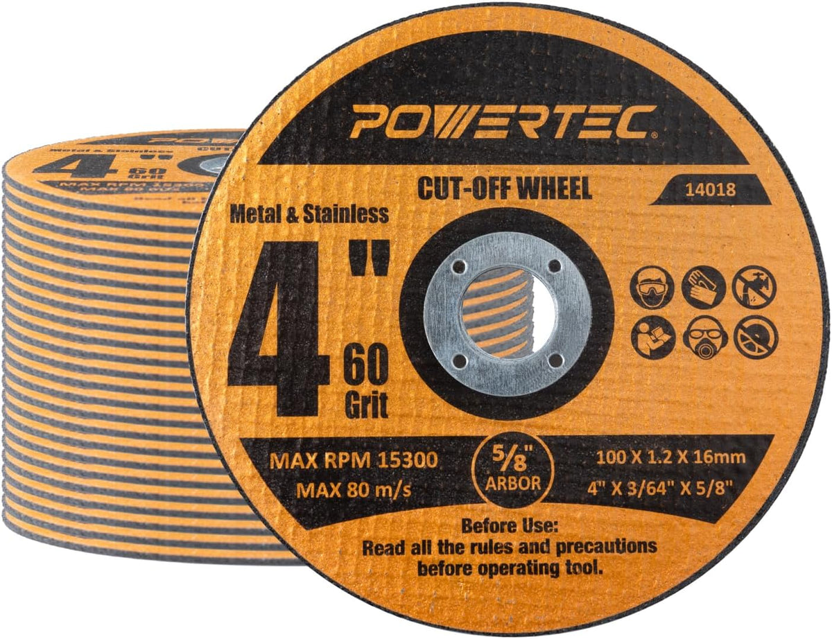 POWERTEC 4" Cut-Off Wheels, 25 PK, 5/8" Arbor (14018)