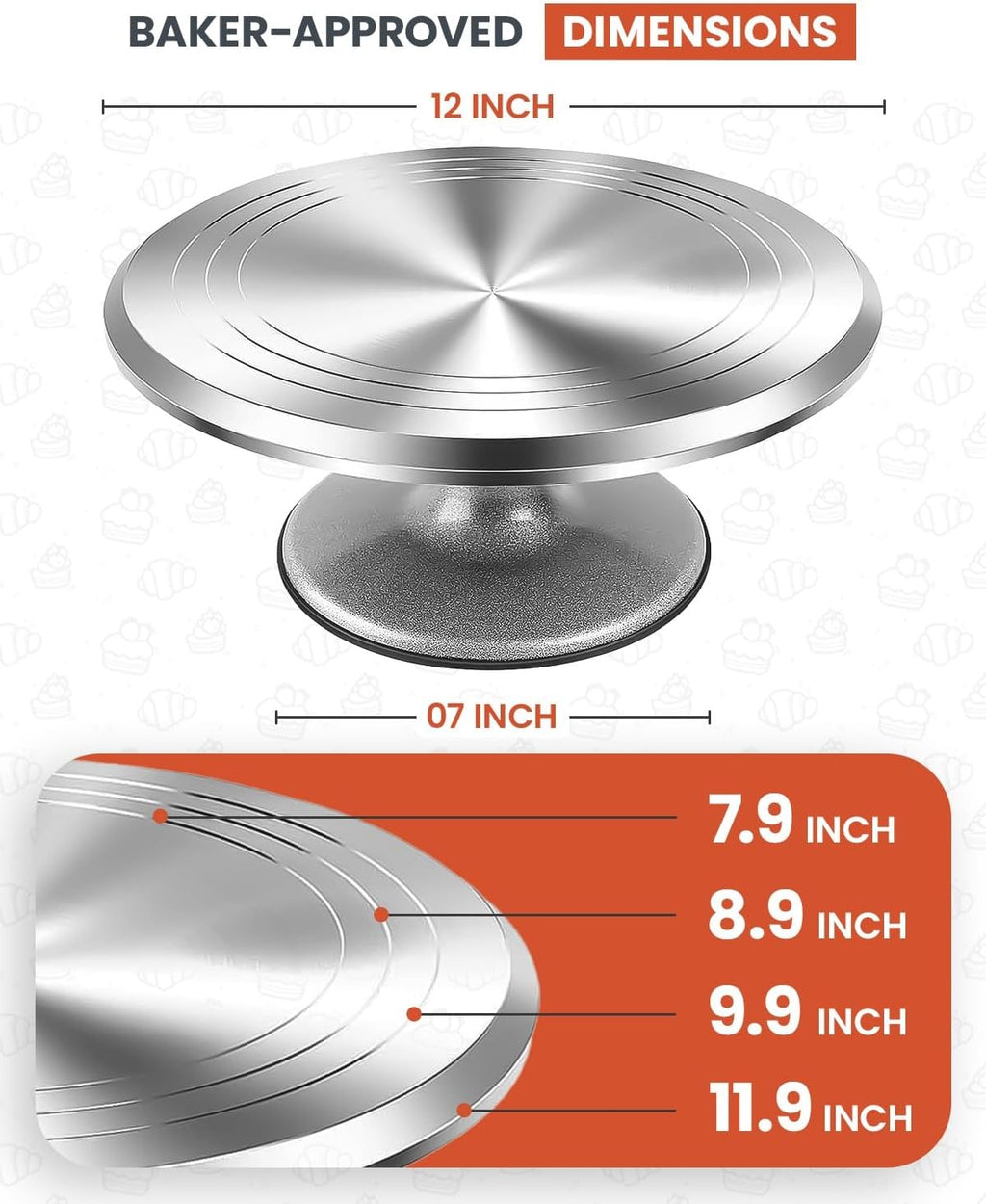 12 Inch Aluminum Alloy Revolving Cake Stand, Cake Turntable for Decorating Rotating Cake Stand for Cupcakes, Pastries