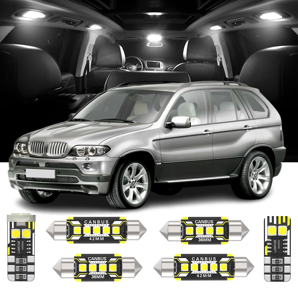 AENVTOL 19 Pieces LED Interior Lights Kit Replacement for BMW X5 E53 1999 2000 2001 2002 2003 2004 2005 2006 White 6000K Interior LED Bulbs + Install Tool