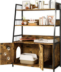 Large Cat Litter Box Enclosure with Shelf Storage, Hidden Cat Washroom Furniture, Wooden Cat House with Scratch Pad