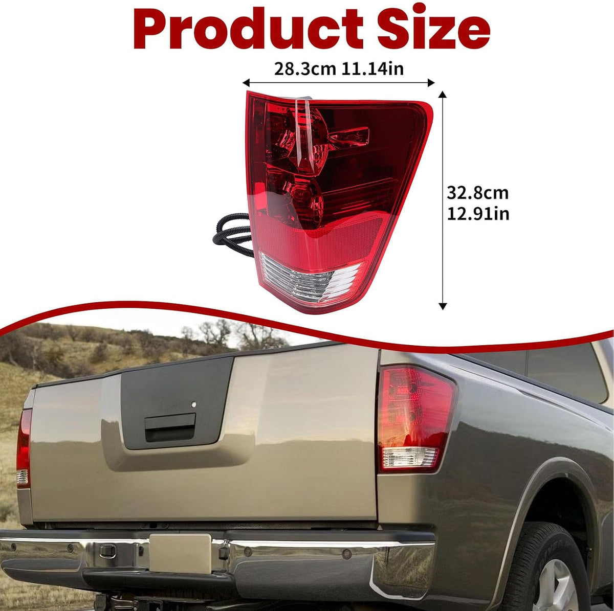 Tail light Compatible with 2004-2015 Nissan Titan with Bulbs and Harness Taillight Rear Lamp Replaces 26550ZH225 NI2801161(Right Passenger Side)