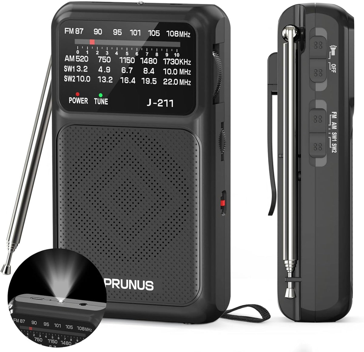 J211 Portable Radio AM FM, USB C Charging and AA Battery Operated | Excellent Reception& Clear Speaker, Headphone