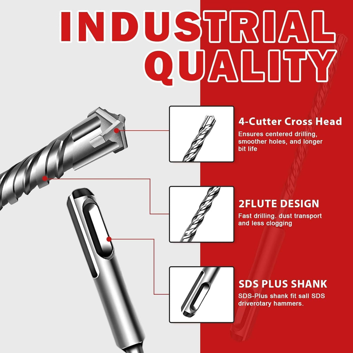 Keewaki 3/4" x 18" SDS Plus Hammer Drill Bit, Cross Carbide Tip