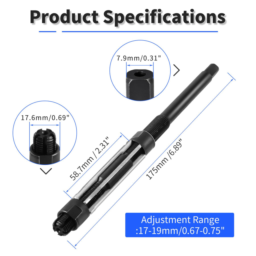 FOCMKEAS 17-19mm Adjustable Hand Reamer, HSS 9CRSI Hand Reamers