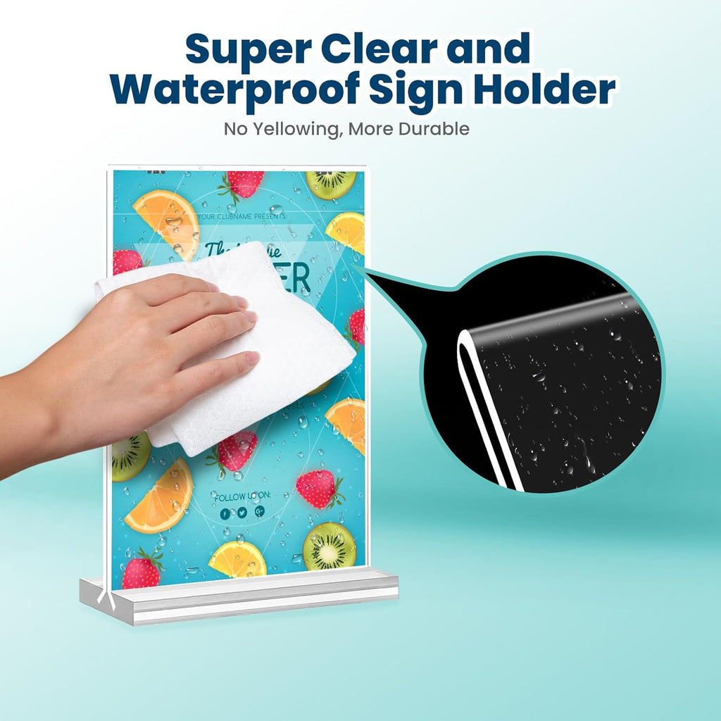 Acrylic Sign Holder, 5x7, 15 Pack Vertical Clear Table Menu Display, Double Sided, Plastic Stand, Suitable for