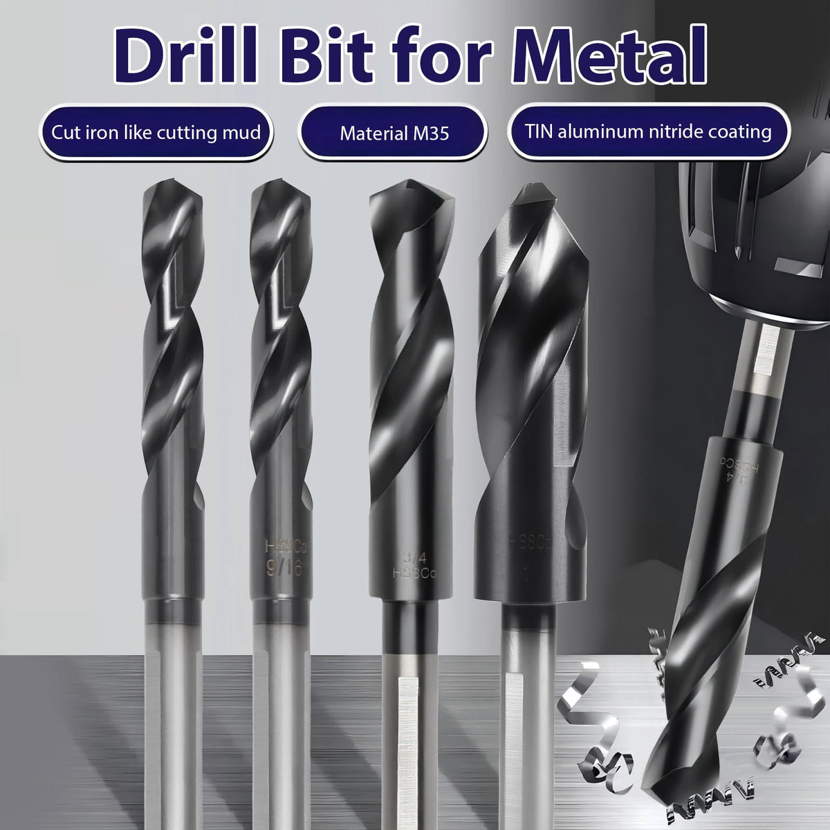 5/8 Inch Drill Bit for Metal - M35 Cobalt Titanium Aluminum Nitrite Industrial Grade, 5/8" Diameter 6" Total Length with 3-Flat Shank, Drills Steel, Cast Iron & Aluminum Alloys