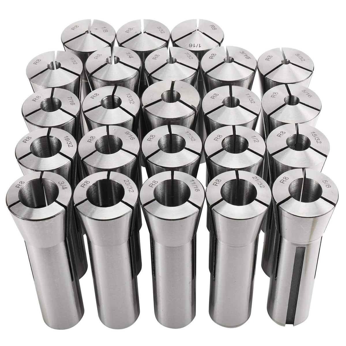 BTSHUB 23pcs R8 Collet Set 1/16-3/4 inches r8 collets for milling machine