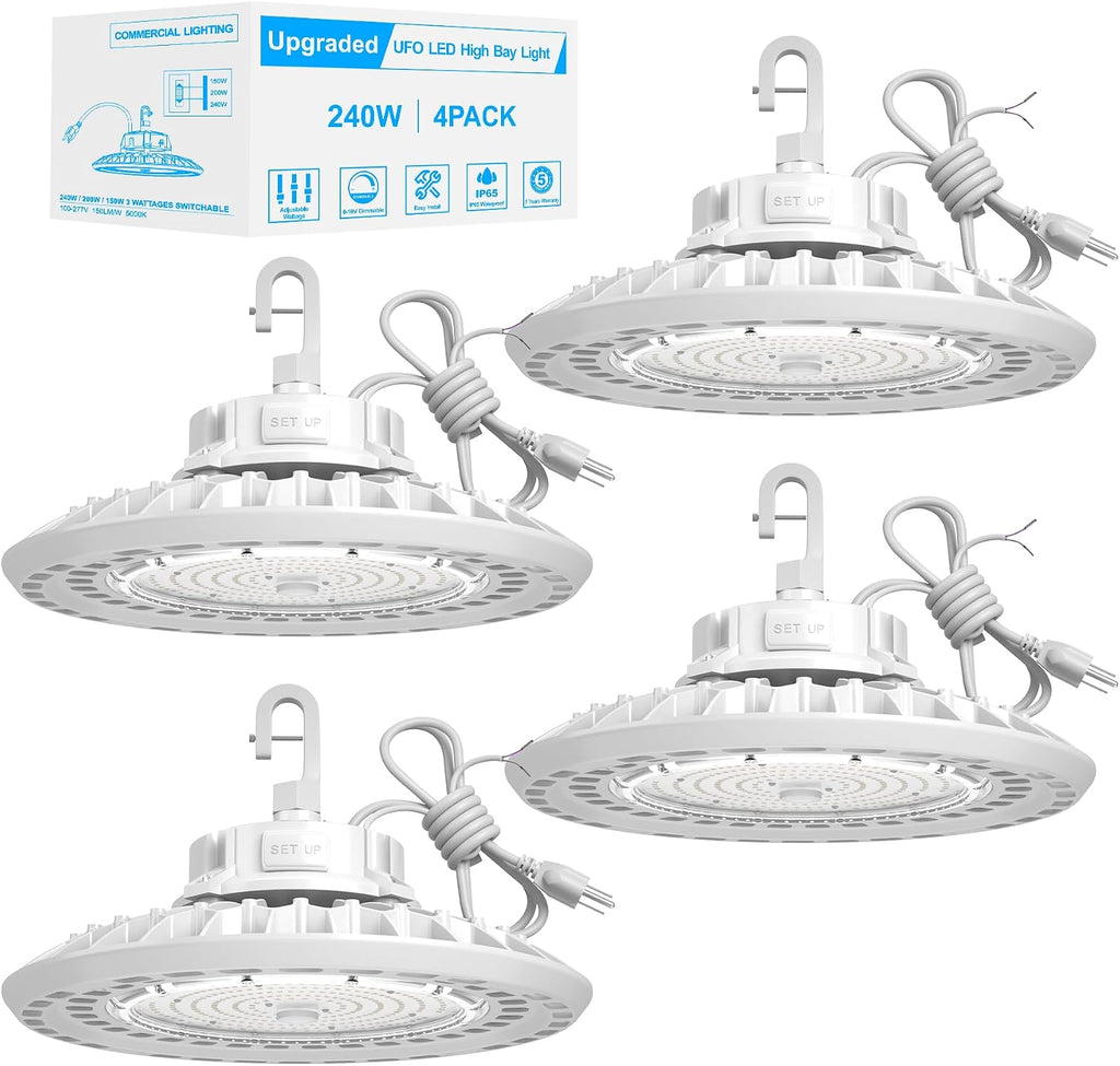 240W UFO LED High Bay Light 0-10V Dimmable 100-277V UFO Light White