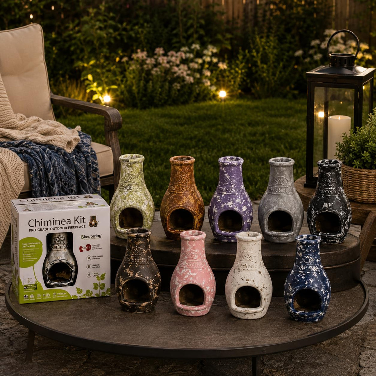 Skeeterlog Chiminea Kit - Clay Outdoor Firewood - Cherokee Rose