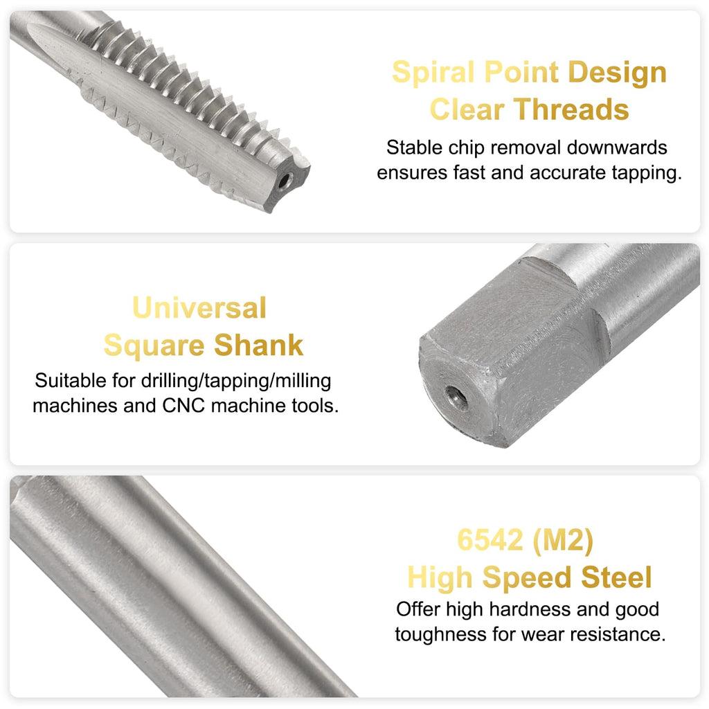 uxcell 2pcs 3/8-16 UNC B2 Spiral Point Thread Tap, Screw Tap Threading Tapping Tool, High Speed Steel Machine Taps Tapping Bit