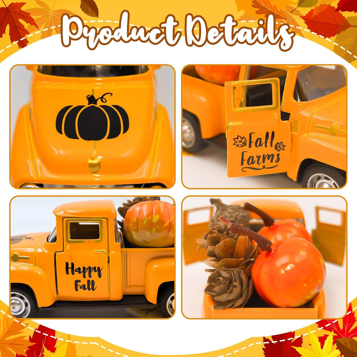 Thanksgiving Fall Decorations Indoor Farmhouse Vintage Metal Truck | Mini Fake Pumpkins Acorn Pine Cones Harvest