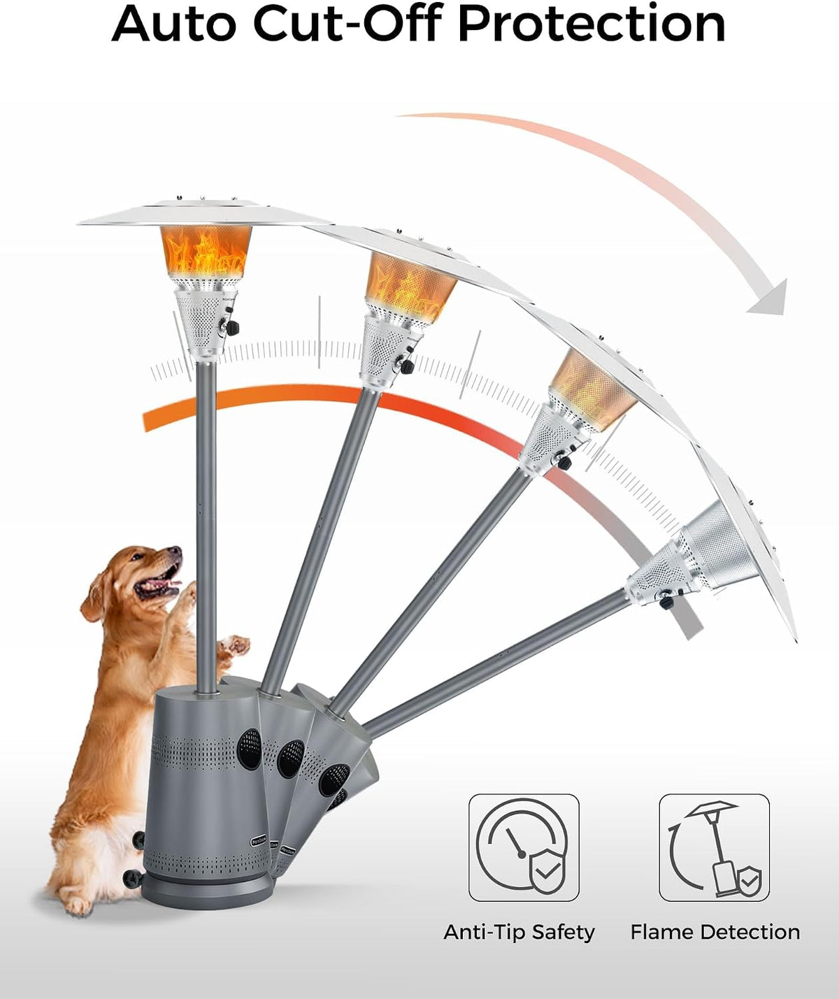 50,000 BTU Patio Heater for Outdoor Use, Portable Propane Patio Heater with Wheels, Stainless Steel Burner for Porch