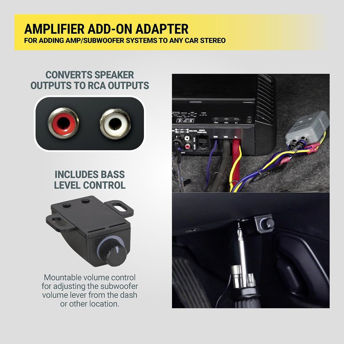 LOC2SL Line Output Converter with Remote Control Knob - 2CH High/Low RCA Converter Car Audio - Ideal for Subwoofer