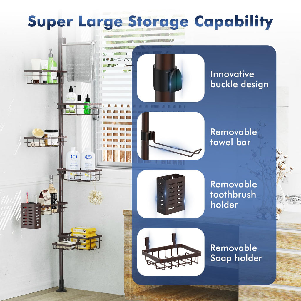 Corner Shower Caddy Tension Pole, Bathroom Organizer and Storage for Shower