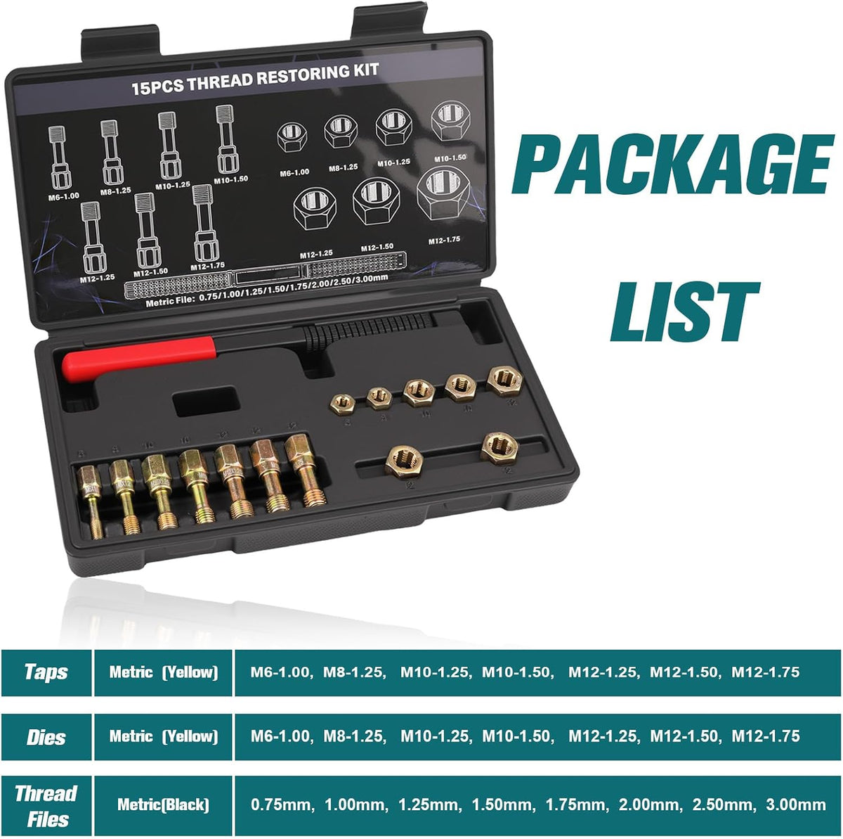 15 PCS Metric Thread Chaser Set and Repair Kit