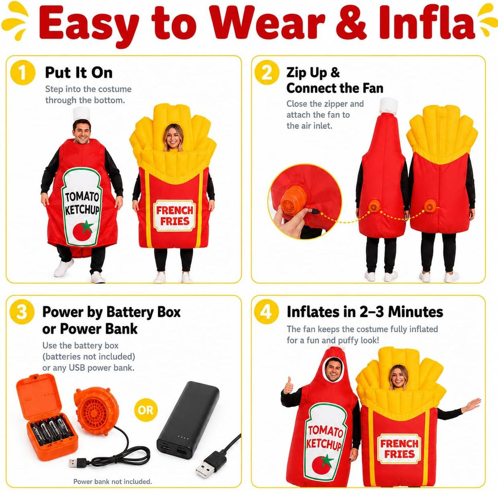 Adult Inflatable Couple Costume, Ketchup and Fries Party Outfits