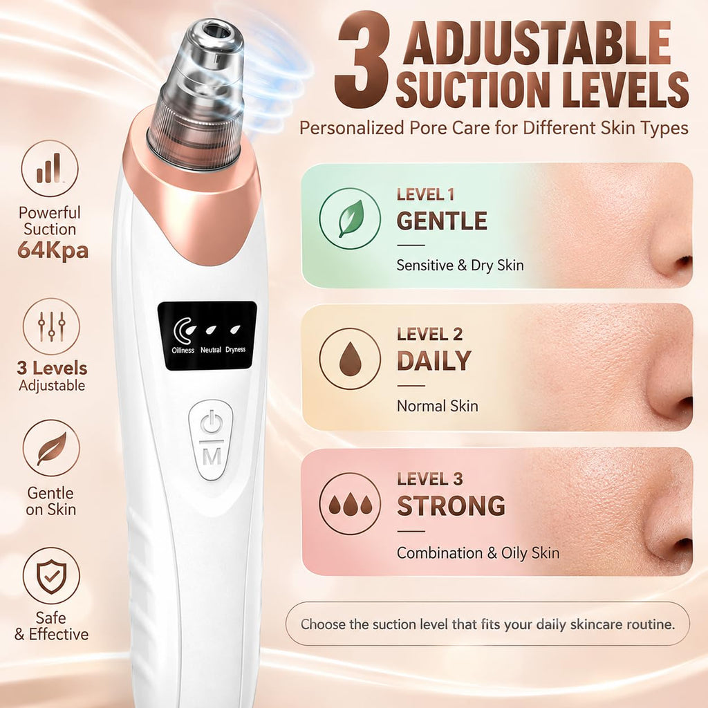 Pore Vacuum Blackhead Remover, 3 Suction Levels, 5 Interchangeable Heads