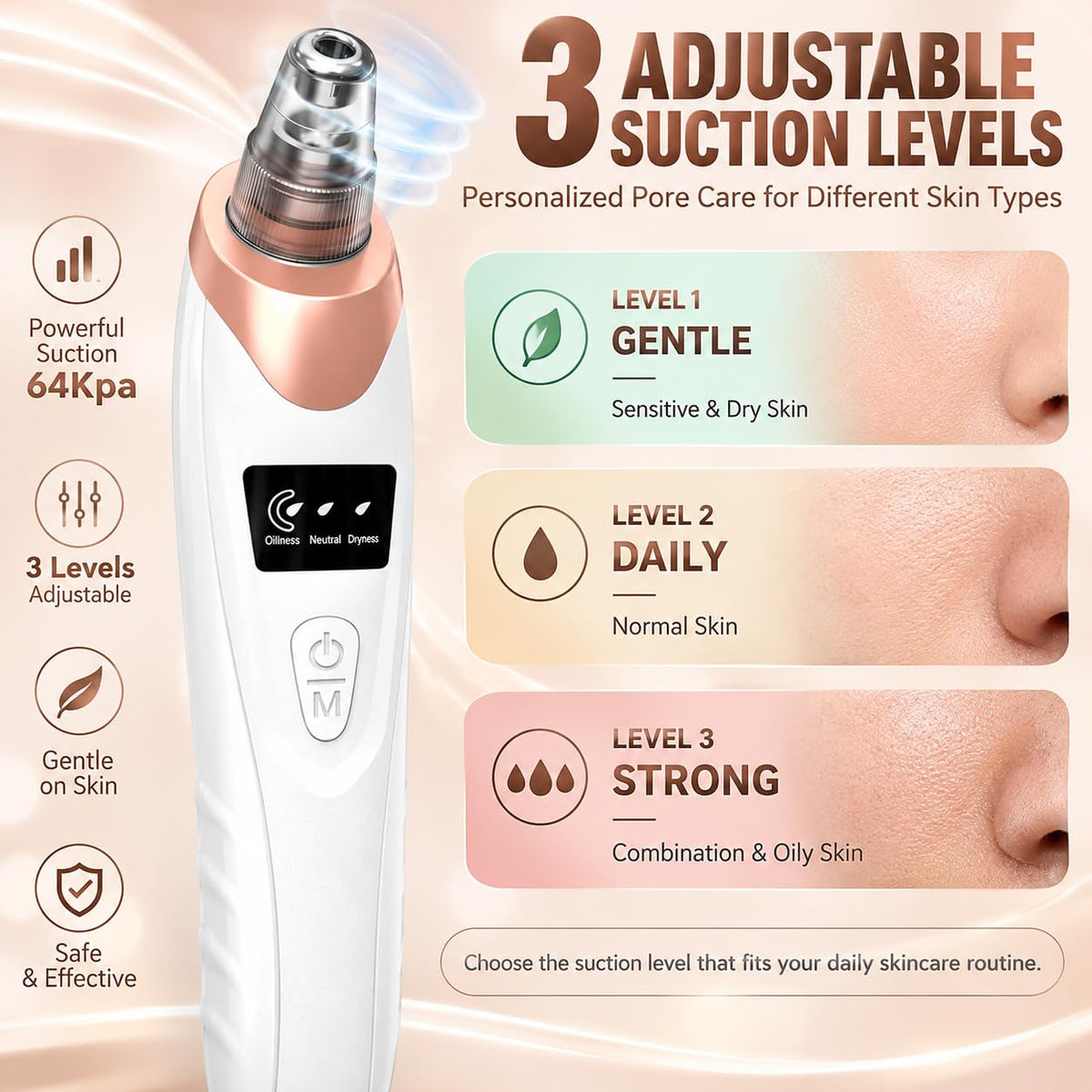 Pore Vacuum Blackhead Remover, 3 Suction Levels, 5 Interchangeable Heads