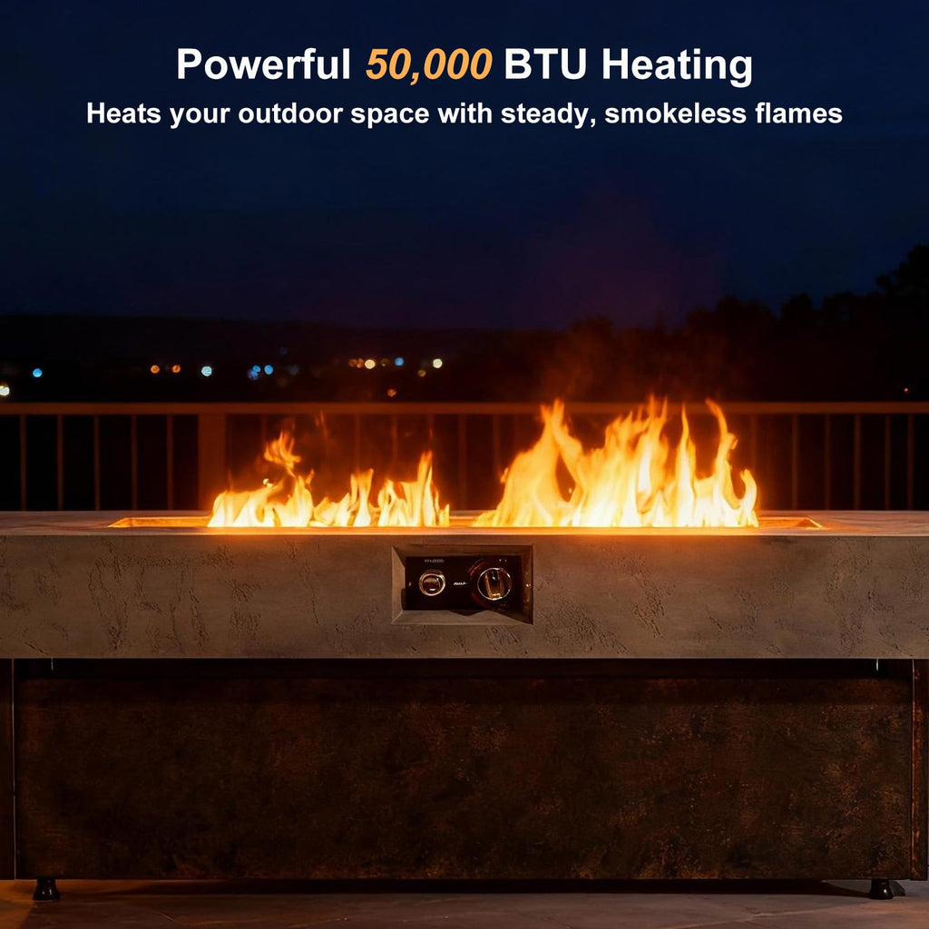 56 Inch Outdoor Propane Fire Pit Table, 50,000 BTU Rectangle Gas Fire Pit for Patio Deck Backyard, Includes