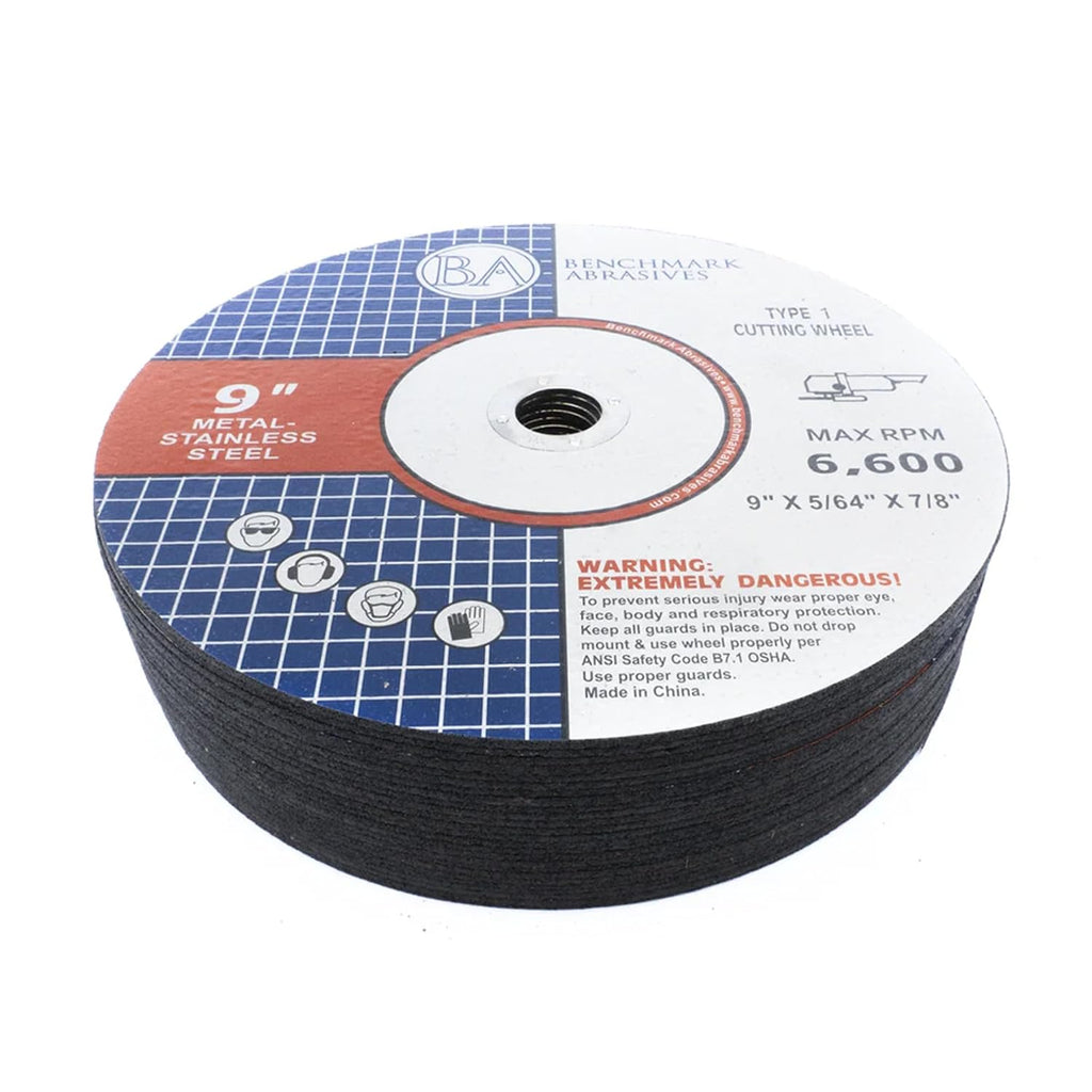 Benchmark Abrasives Grinder Cut Off Wheels 9 Inch Aluminum Oxide Thin Type 1, 5/64" x 7/8", Angle Grinder Cutting Disc for Metal Stainless Steel Fast Grinder Cutting Wheel - 25 Pack