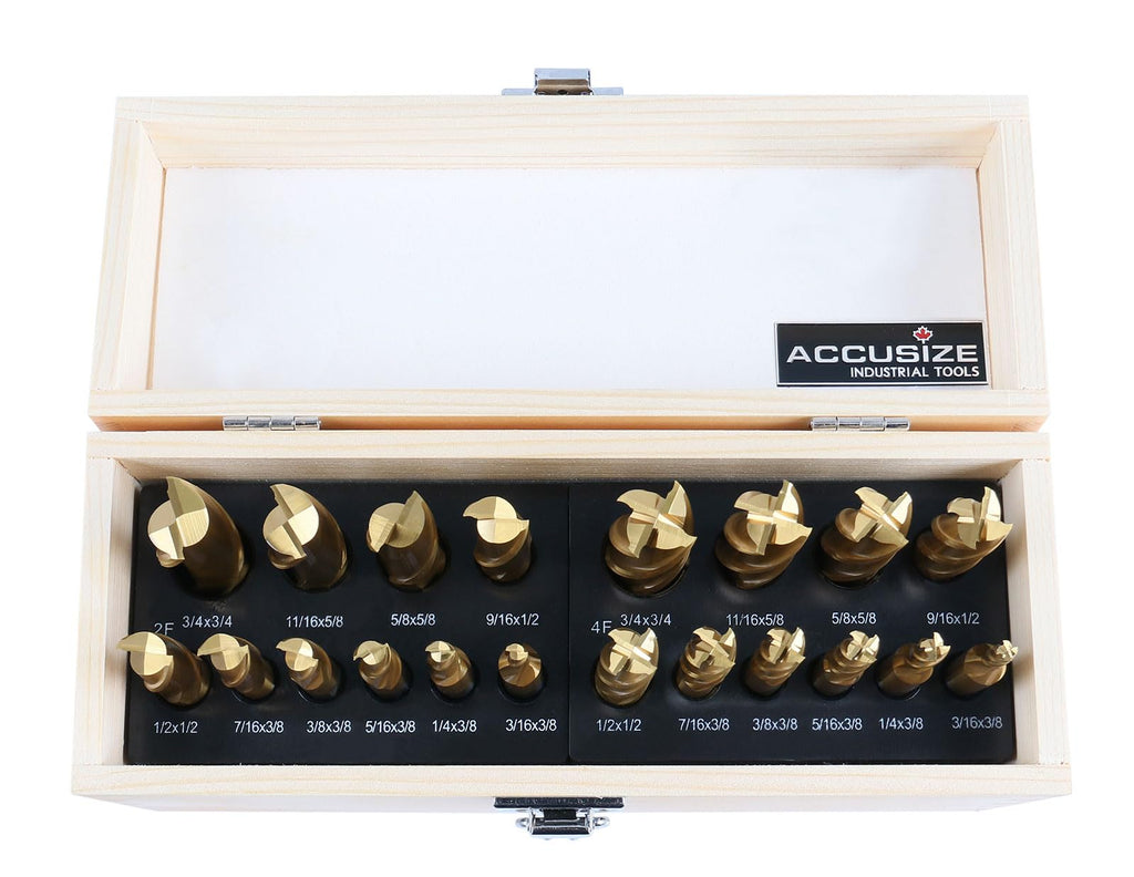 Accusize Industrial Tools End Mill, 3/16" to 3/4", 20 Pc, 1810-0100