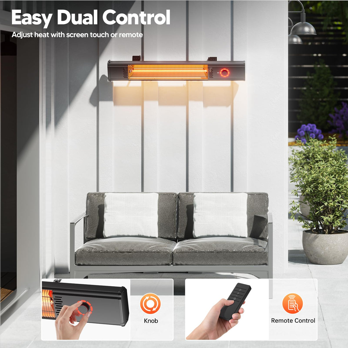 Patio Heater for Outdoor Use 1500W, 8H Timer, Waterproof, Infrared Electric Wall-Mounted Patio Heater, 8 Levels