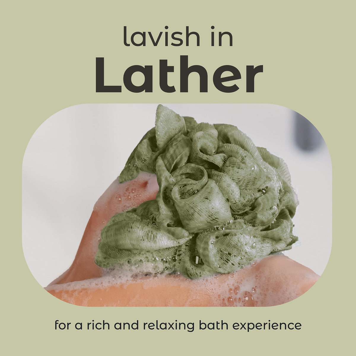 Shower Loofah Sponge Pouf, Set of 3, Earthy Love