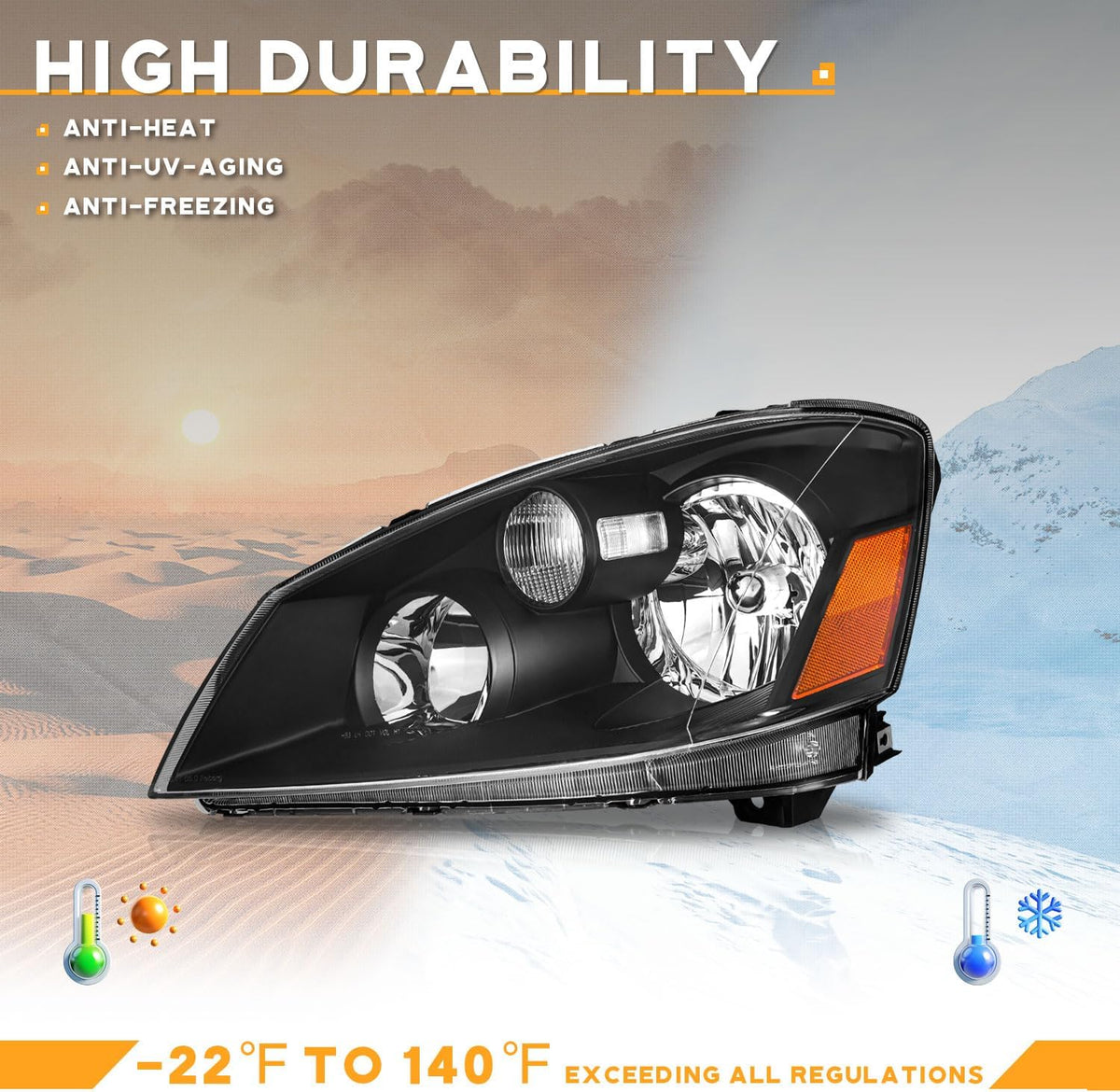 WEELMOTO Headlights Assembly for 2005-2006 Nissan Altima Black Halogen