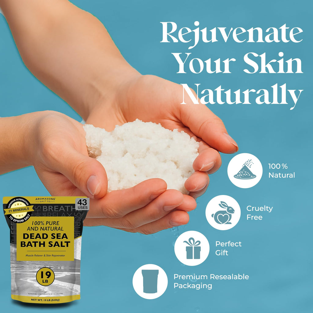 Dead Sea Salt - Spa Bath Salt - 19 Lbs Fine Grain Bulk - 100% Pure - Better Absorbing Than Epsom Salt - Soak for