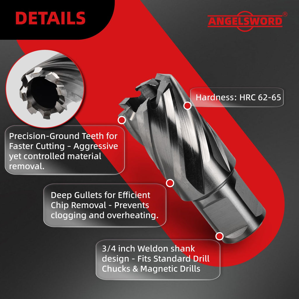 ANGELSWORD M2 HSS Annular Cutter Set 14 Pcs,Cutting Depth 1",Mag Drill Bit