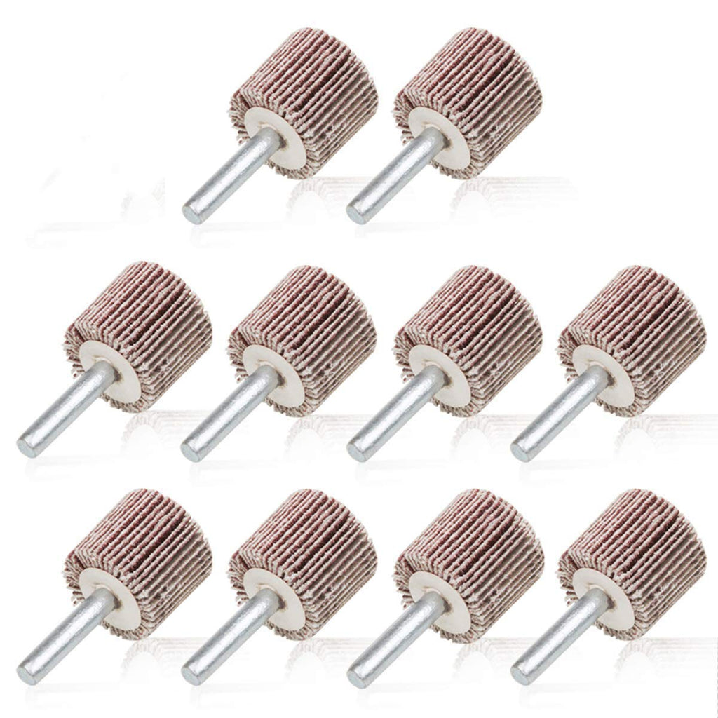 1" x 1" x 1/4" Shank Mounted Flap Wheels, 80 Grit Aluminum Oxide Mounted Abrasive Grinding Tool - 10 Pack