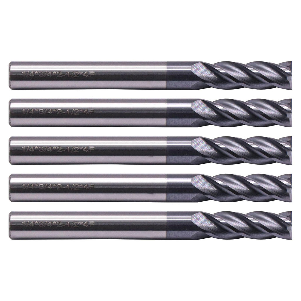 SEFHLI 4 Flute Solid Carbide Square End Mill Set(5Pcs, 1/4in), AlTiN Coated