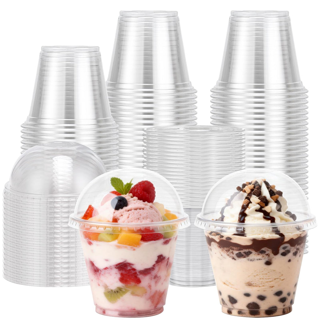 9 oz Plastic Cups with Lids 50 Pack, Disposable Clear Cups with Lid