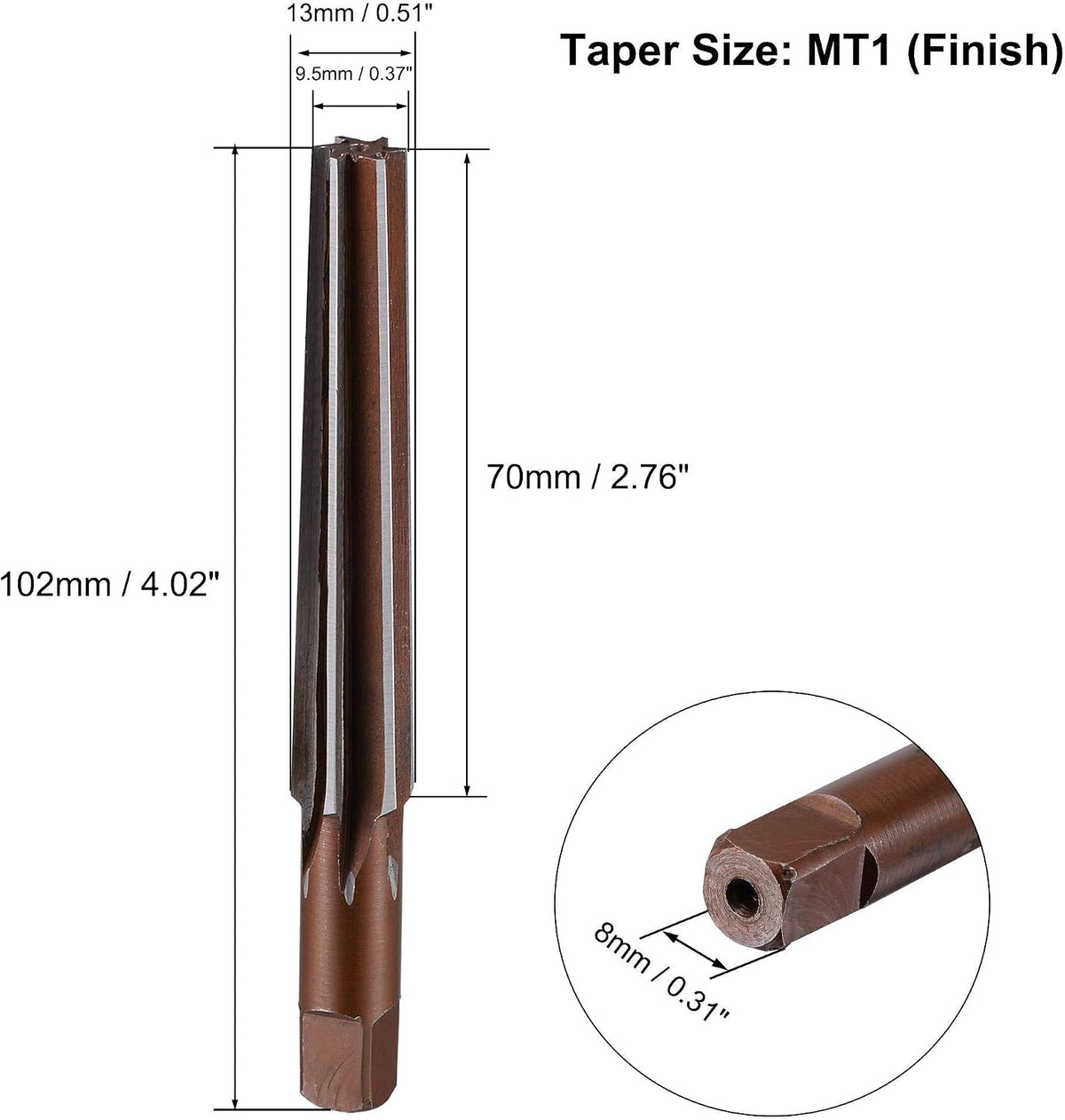 uxcell MT1 Morse Taper Reamer H8 Accuracy Alloy Tool Steel 6 Flutes Straight Shank Finish Hand Reamer Cutter Milling Tool Conical reamer for Bore Machining
