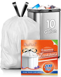 Medium 10 Gallon White Drawstring Trash Bags, 1.6Mil, 200 Count