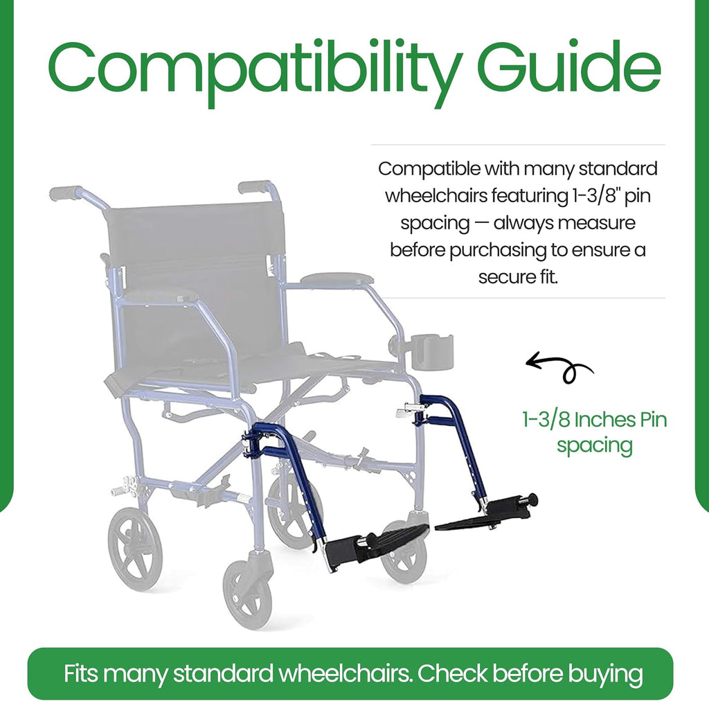 HEALTHLINE Adjustable Wheelchair Footrests with Heel Loops – Fits Many Standard Models with 1-3/8" Pin Spacing – Check Dimensions Before Purchase – Swing-Away Design, Height Adjustable, Blue (Pair)