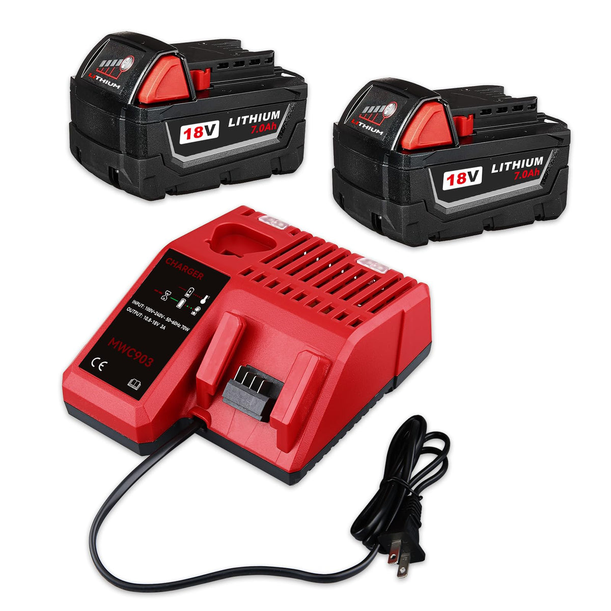 7.0Ah 18V 2 Pack Replacement Battery for Milwaukee 18V 48-11-1852