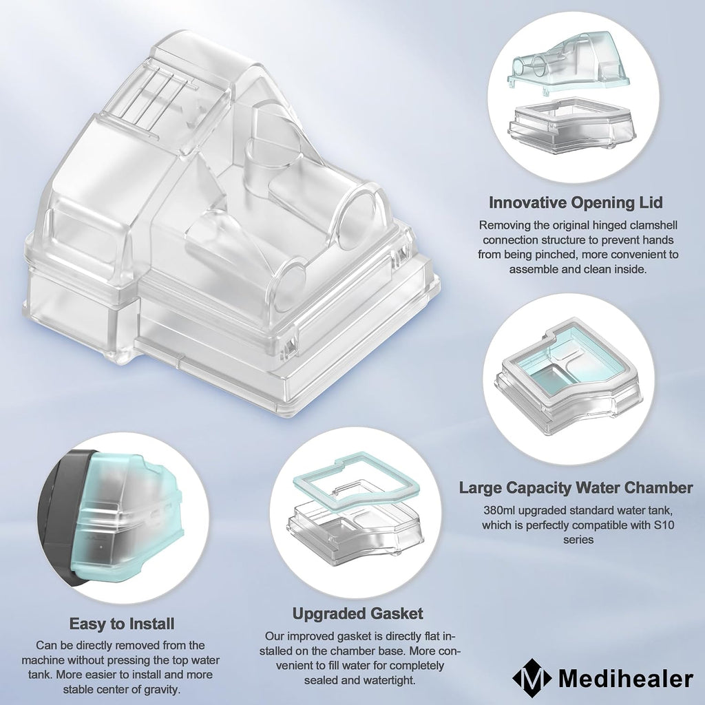 Water Chamber for Air10 with Hose Cover, 380ml Upgraded Water Chamber HumidAir Water Tub for S10 Series and Hose Cover for Heated Tubing, Great-Value Supplies by Medihealer.